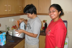 Jovi and Priya making waffles